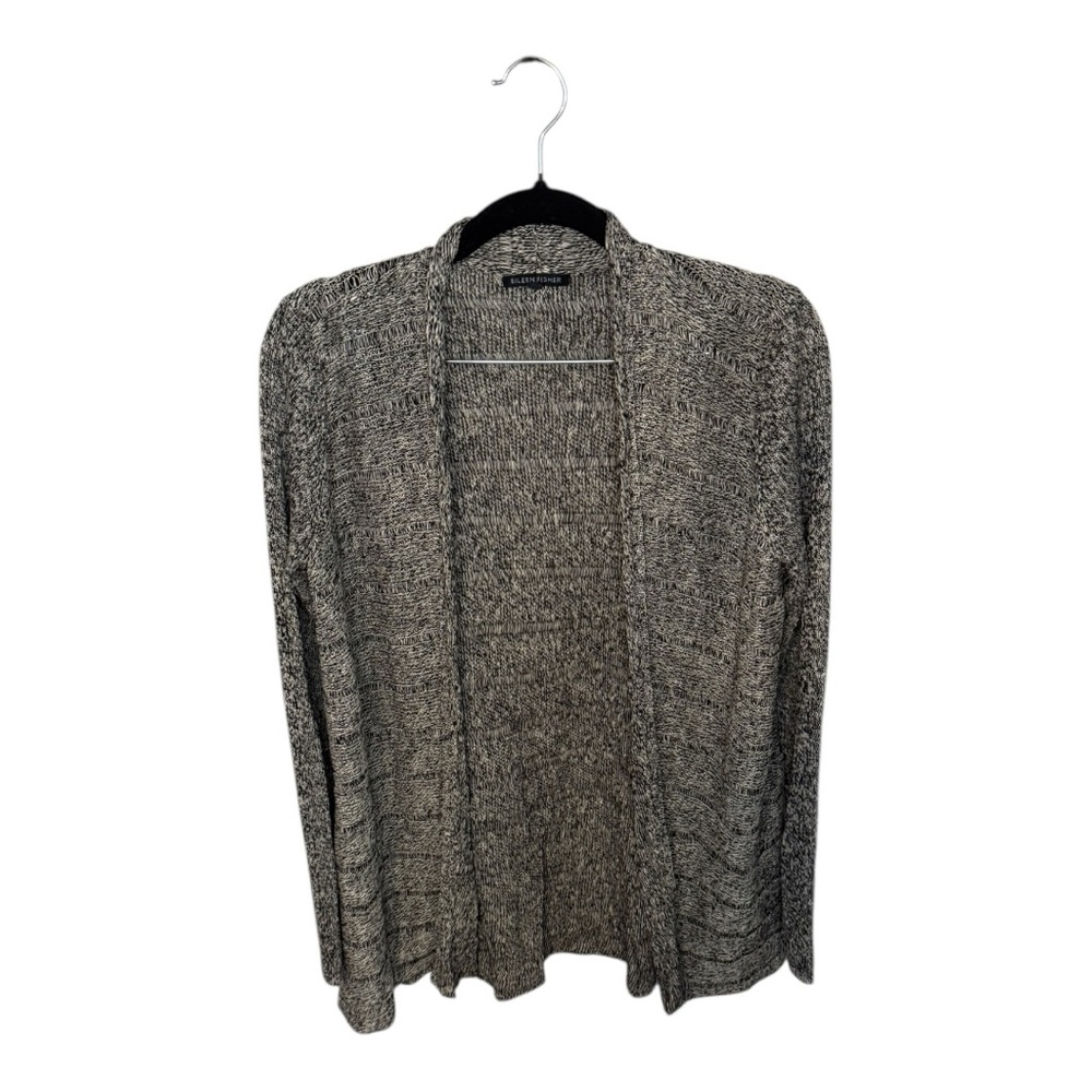 Eileen Fisher Women’s Gray Open-Front Cardigan with stripe detail